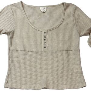 Pink Rose Oatmeal Long-Sleeve Waffle Knit Crop Top Medium